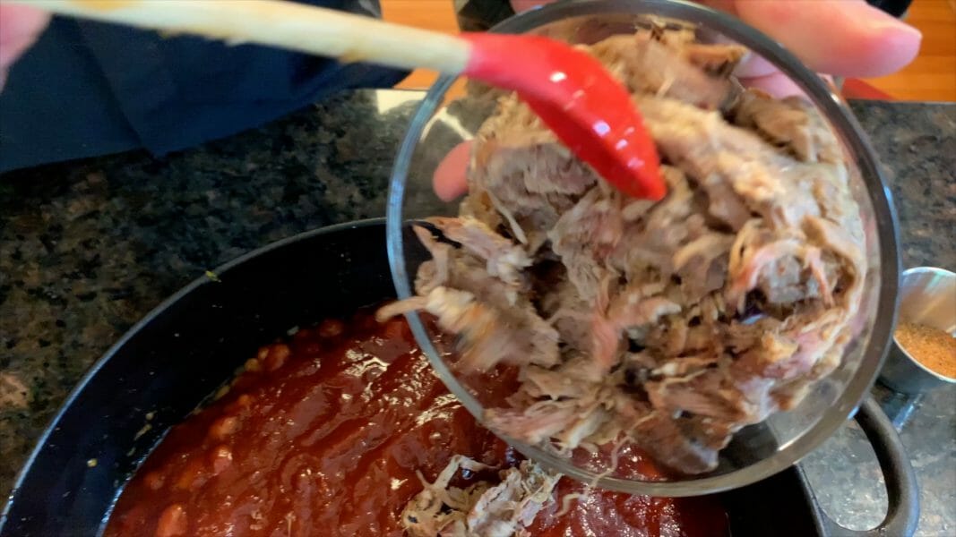 adding pulled pork and bbq sauce to the recip