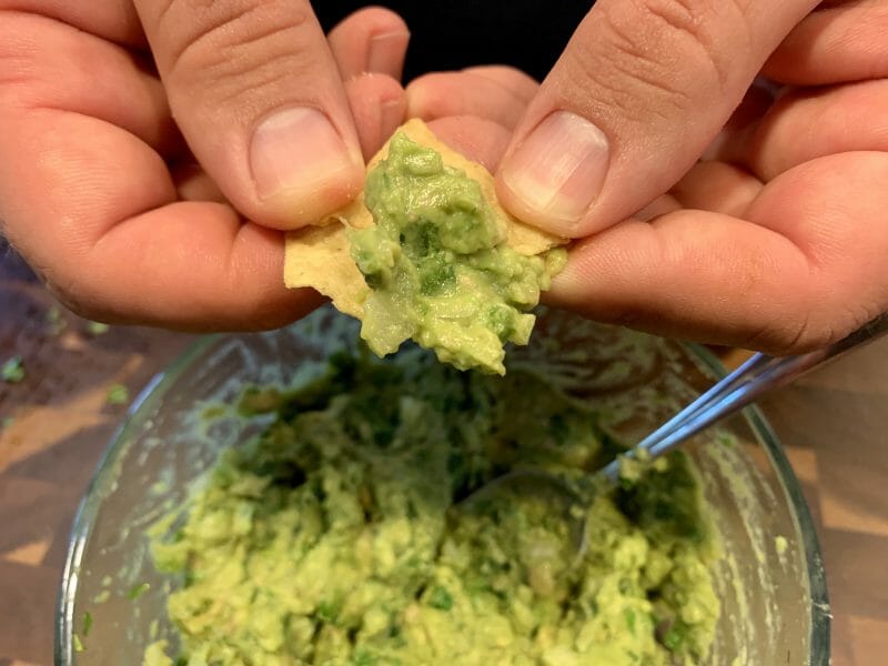 tortilla chip with guacamole