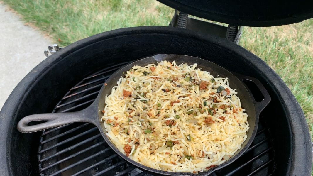 queso fundido smoking on vision kamado grill