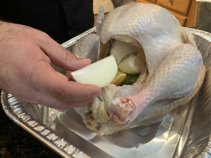 stuffing the turkey with aromatics