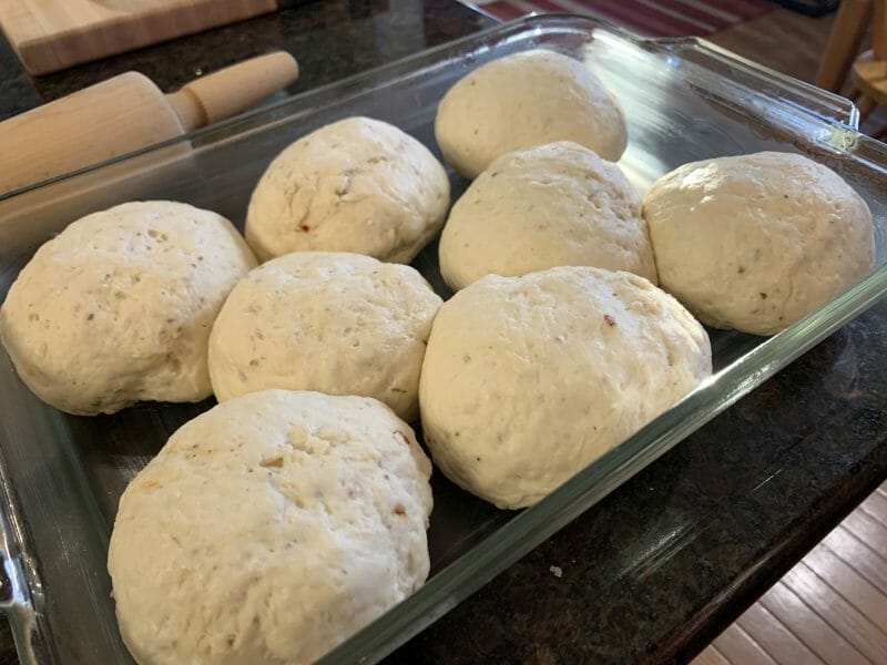 pizza dough balls after rising