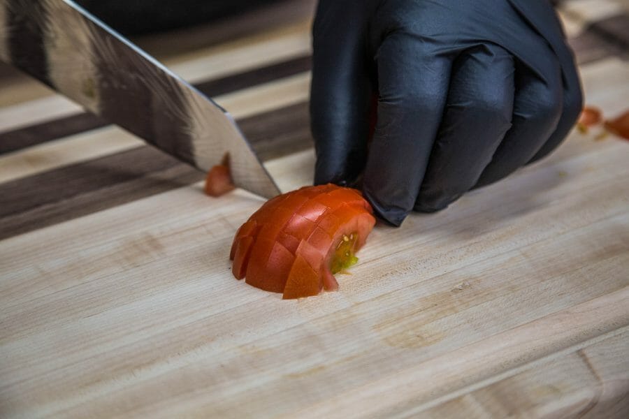 dicing a roma tomato