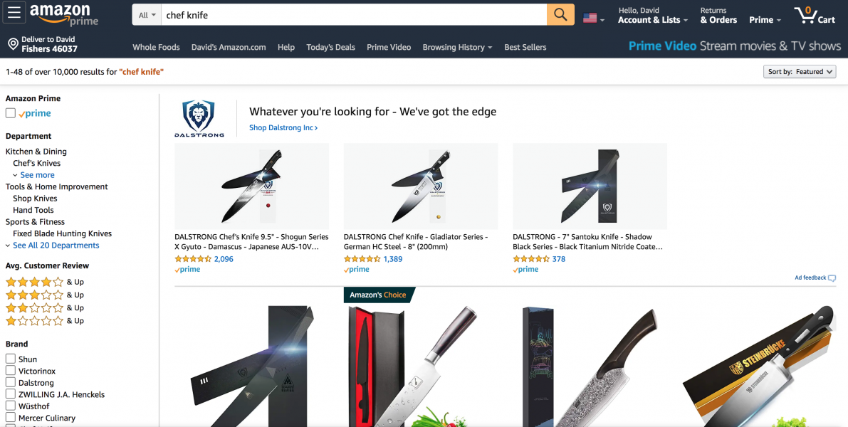 Amazon search result for Chef Knife