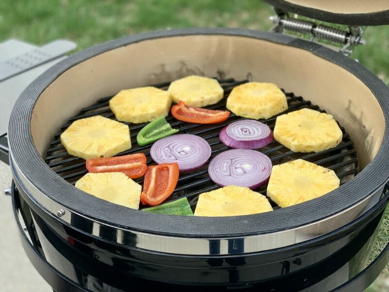 grilling pineapple, onion, red pepper and jalapenos