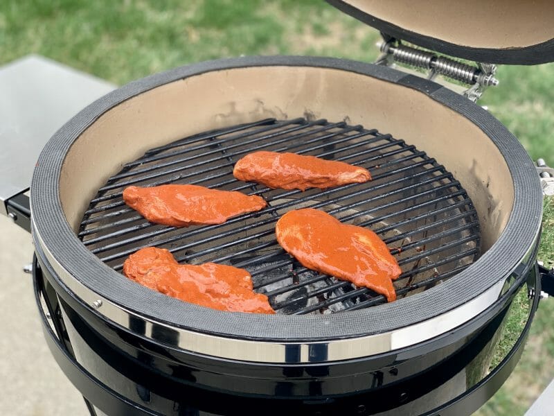 achiote marinated chicken on the grill