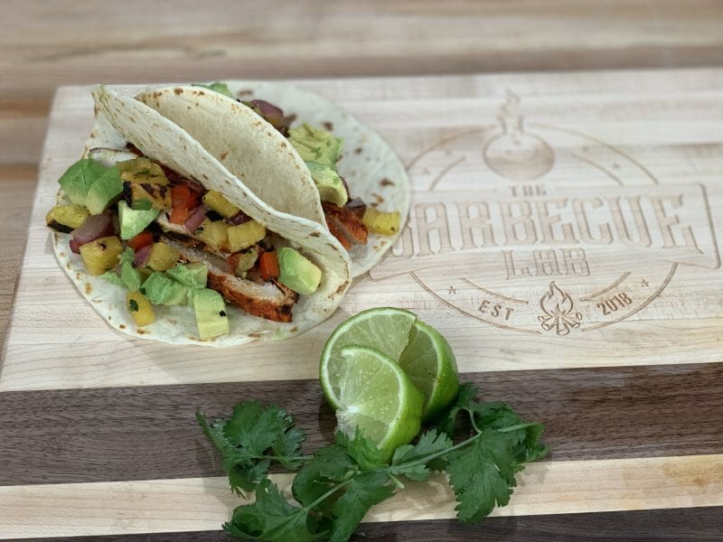 achiote chicken tacos with grilled pineapple salsa