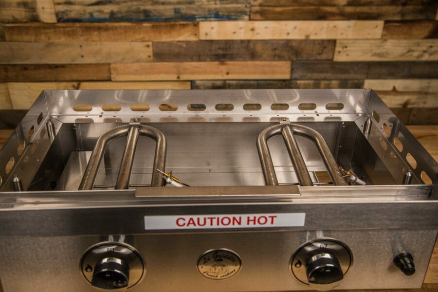 stainless steel burners inside the Le Griddle