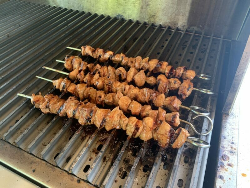 grilling pork kabobs using GrillGrates on the ARG gas grill
