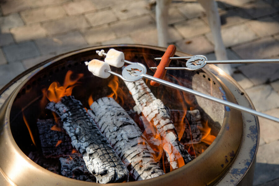 Cooking hot dogs and marshmallows using the Solo Stove roasting sticks