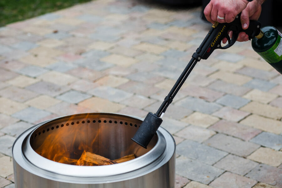 Lighting the Solo Stove Bonfire fire pit with our GrillGun