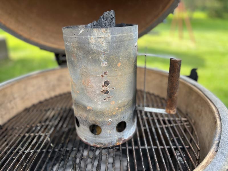 Charcoal chimney in the kamado joe Big Joe