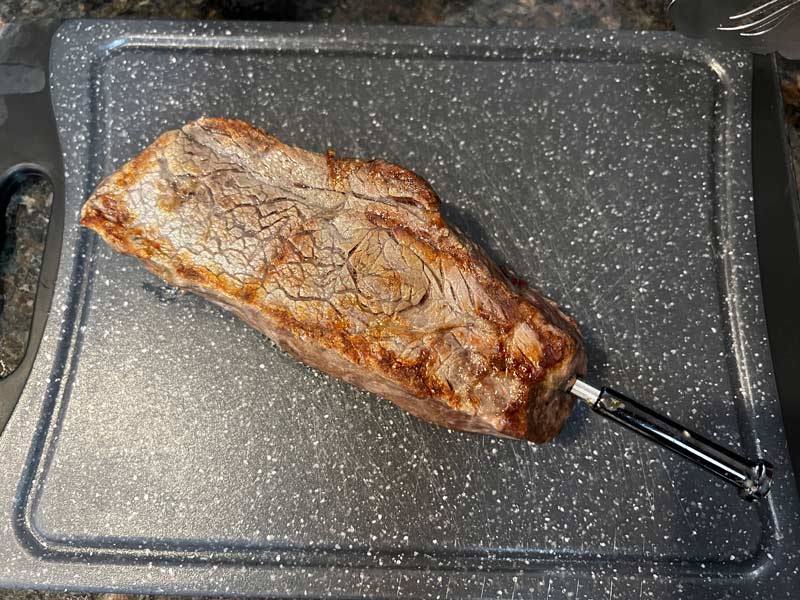 Sirloin steak cooked on the grill plate