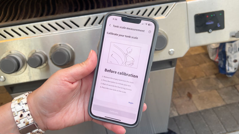 Using the napoleon app to calibrate the propane tank.