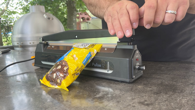 JVR Pulse sealing a bag of chocolate chips