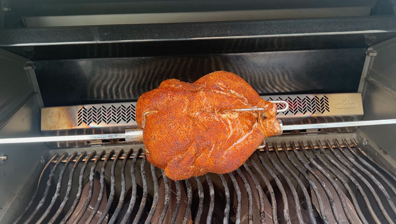 The Napoleon Prestige 500 includes the rotisserie attachment