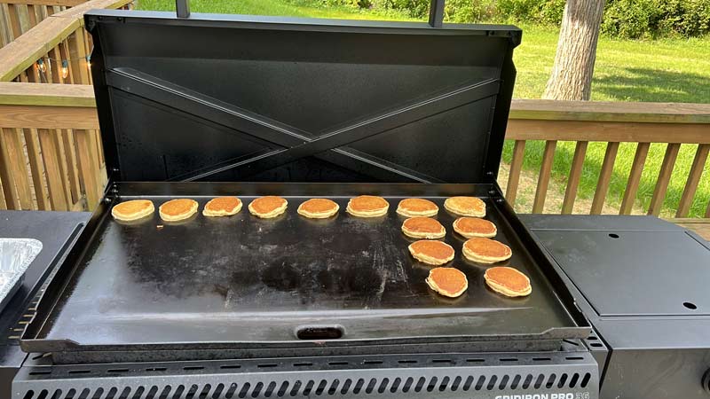 Camp Chef Gridiron 36 Pro flat top can fit a lot of hot cakes