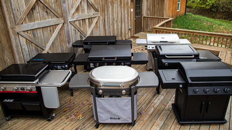 Best-Griddles-2025-Hero 8 flat top grills lined up for testing