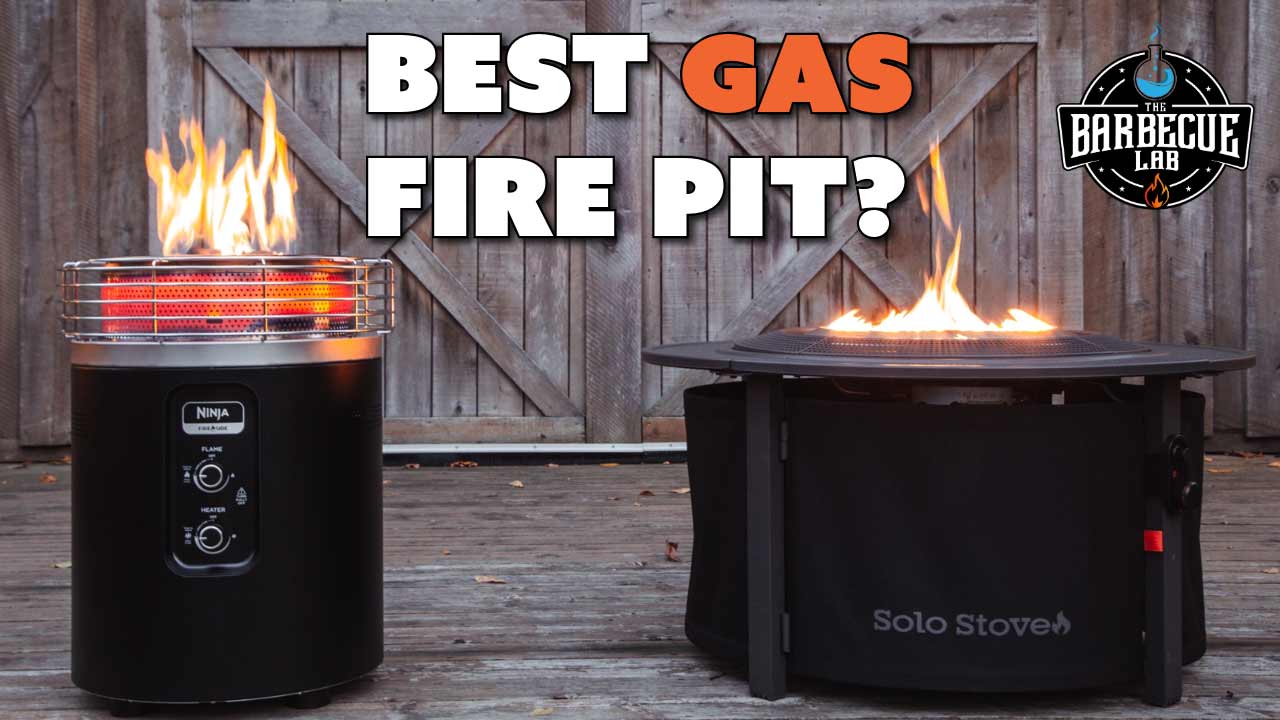 best gas fire pit title image featuring the Ninja Fireside 360 and Solo Stove Infinity Flame