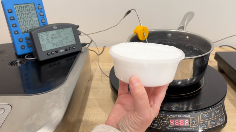 recovery adding snow into the cooking vessel to see how adding cold ingredients affects the cook