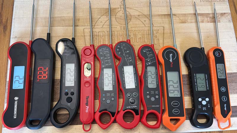 ten instant read meat thermometers reading temperature in centigrade