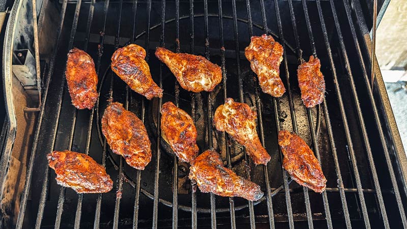 chicken wings cooked on a portable pellet grill