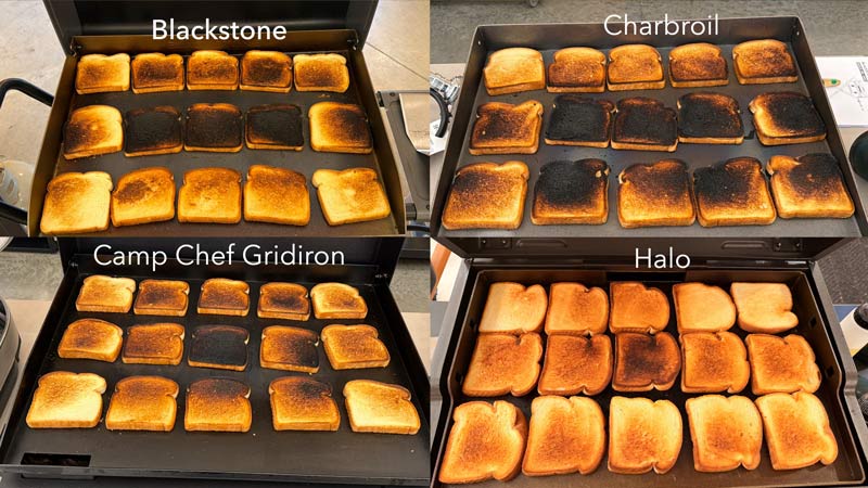 cold spots and hot spots evident on outdoor gas griddle surfaces