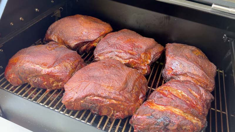 We got some great flavor when we smoked these 6 pork butts at a low temp all night