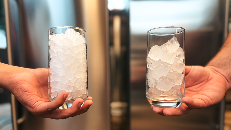 outdoor kitchen ice maker comparing cube and nugget ice